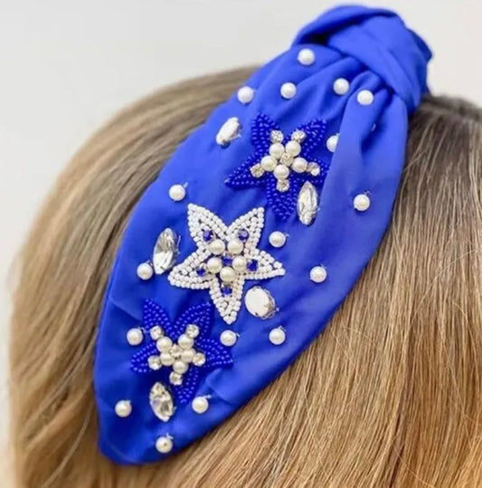 Blue and White Star Headband